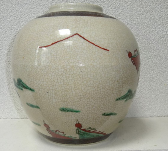 Vasi asiatici craquelé con decorazione di guerrieri, set di 3, Ceramica, Crema, Aziatisch (foto 10 di 15)