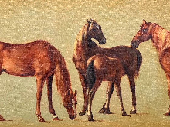 Schilderij "Merries met veulens". – Schilderijen & Tekeningen, Canvas, Vintage (photo 5 of 8)