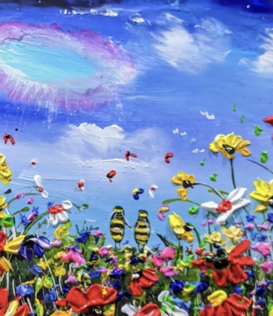 Image 1 of Evelina VINE - BEE WORD - Acrylic painting on framed canvas