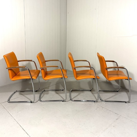 Image 1 of 4 x Leolux Freyr Stühle in orangefarbenem Leder