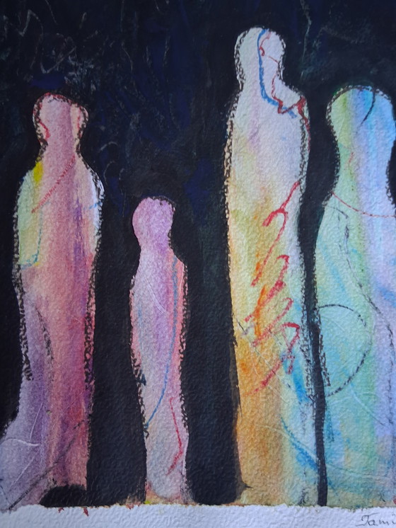 Image 1 of Family on the way,geschildetd in gemengde techniek op 300 gram aquarelpapier