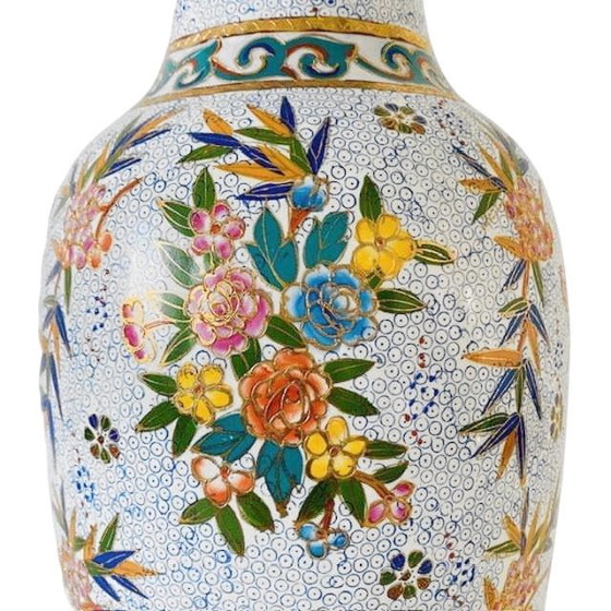 Image 1 of Vaso da terra cinese con fiori XL vintage anni '60