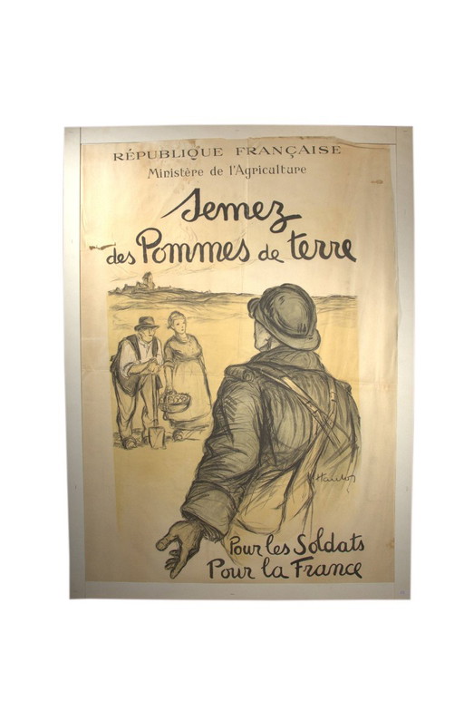 Papierplakat auf Karton « Pflanzen Sie Kartoffeln für die Soldaten, für Frankreich », Georges Hautot, 80x120cm, WW1, 1. WK