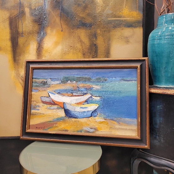 Image 1 of “Boten aan de kust” Mainié, Post-impressionisme, jaren 70 – Frankrijk