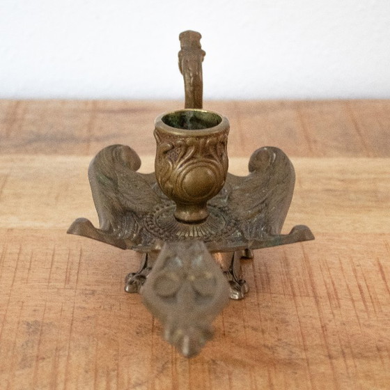 Image 1 of Chandelier vintage en laiton en forme de paon élégant