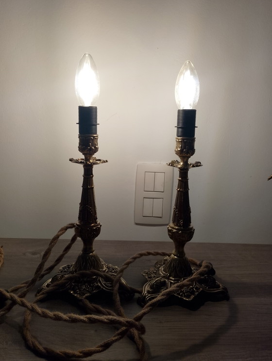 Image 1 of Pair of Italian gilt bronze dolphin lamps, Baroque style, restored Empire style