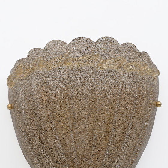 Image 1 of Coppia di lampade a conchiglia in vetro di Murano in stile metà secolo moderno