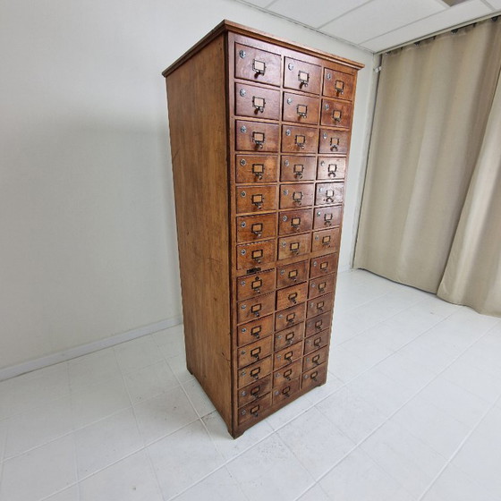 Image 1 of Dutch Industrial Oak Filling Apothecary or Archive Cabinet, Early 20th Century