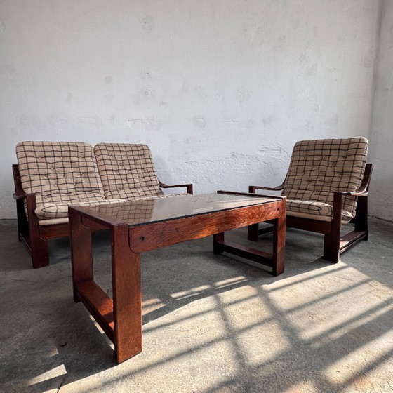 Image 1 of Salotto vintage con tavolino da caffè e motivo scozzese ungherese, anni '70