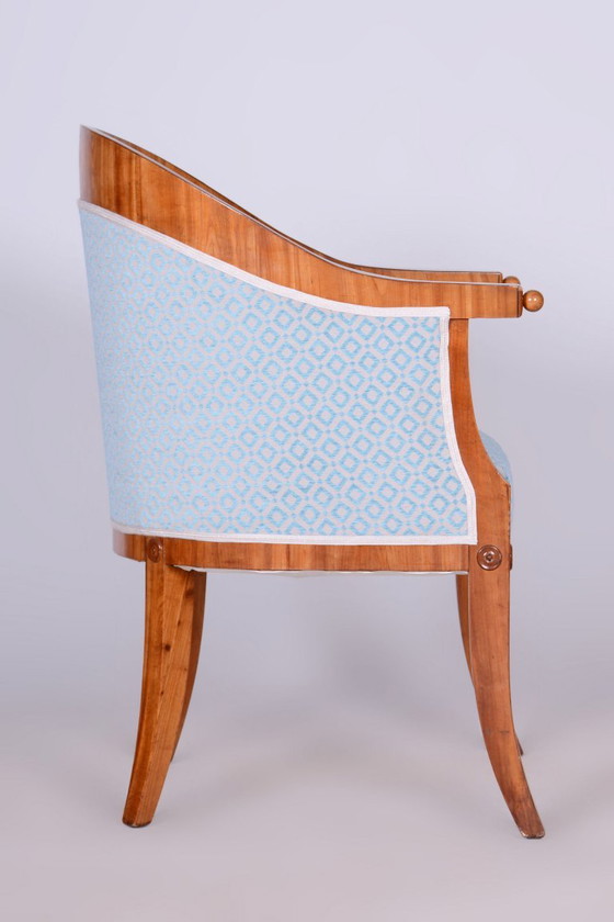 Sillón Biedermeier restaurado, cerezo, roble, Austria-Viena, década de 1820. – Sillones, Textile, Wood (photo 10 of 10)