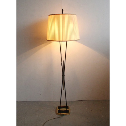 Vintage geplooide messing vloerlamp, 1950