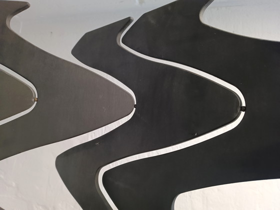 Image 1 of Geometric wavy wooden room divider screen 