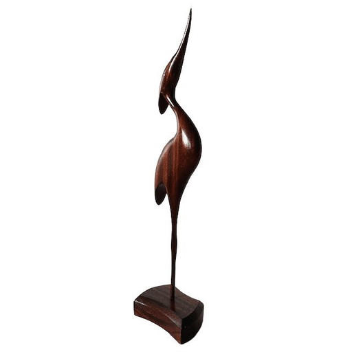 Vintage mid-century wooden Danish design crane, lacquered teak heron, 1970s