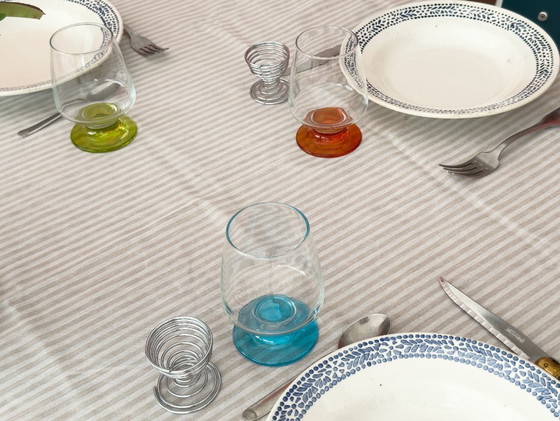 Image 1 of Set di 6 piatti da minestra vintage blu e bianchi maculati