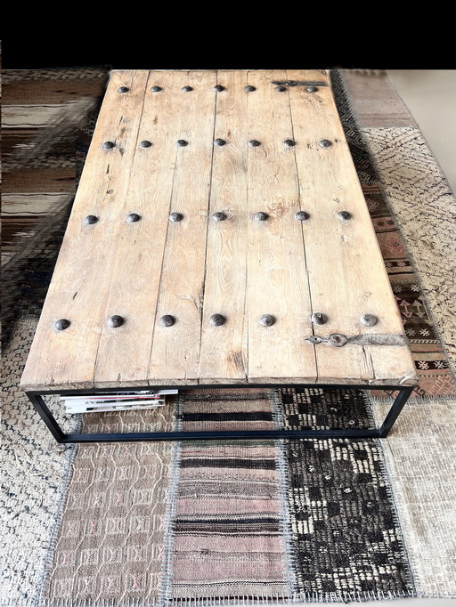1x Coffee Table From Old Door On Steel Frame