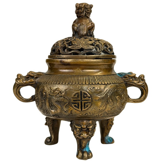 Quemador de Incienso Chino con Dragón, Fénix y Perro Fu – Estilo Xuande – Siglo XX – Objetos decorativos (photo 5 of 11)