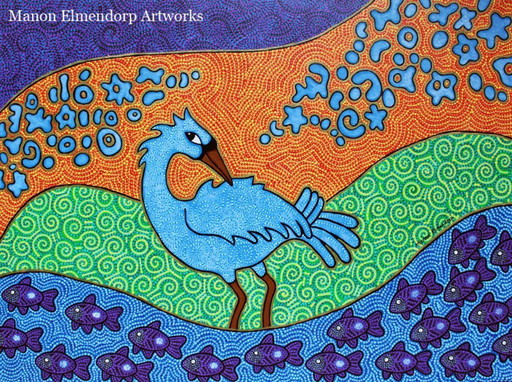 60x80cm Peinture unique peinte à la main "Oiseau bleu"''.