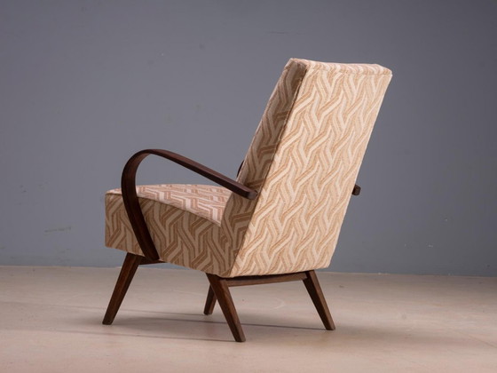 Restored Bentwood Armchairs by Jaroslav Šmídek, Pair, Czechoslovakia, New Beige Patterned Upholstery, 61 × (photo 8 of 12)