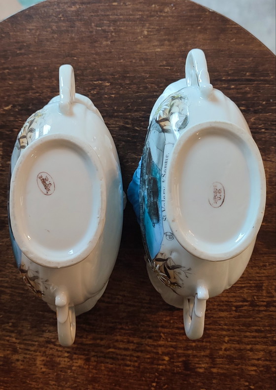 Image 1 of Par de cuencos antiguos de loza "St-Valery-sur-Somme" 1930