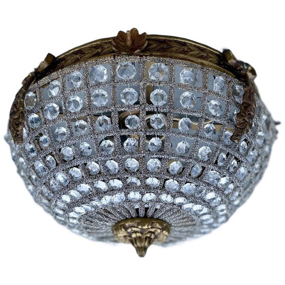 Image 1 of Par de apliques de pared XL de 2 pulgadas, estilo Luis XVI francés, con cestas de cristal.