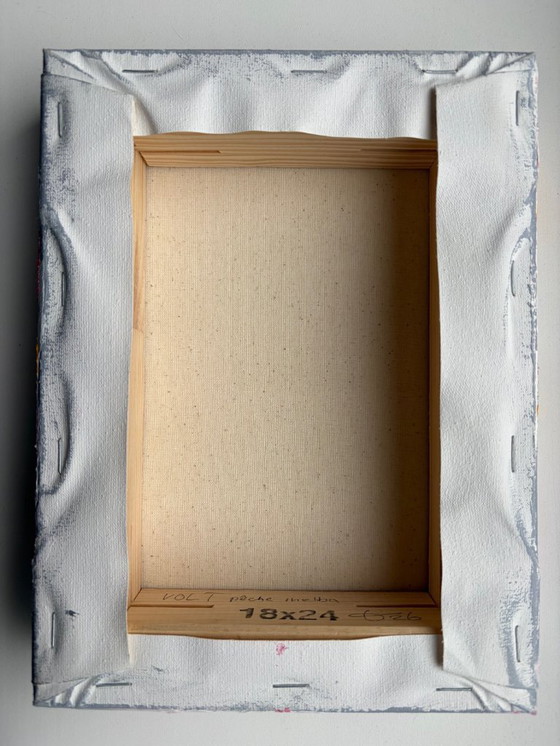 Image 1 of Abstract painting VOLT Pêche Melba, original modern artwork 18 x 24 cm.