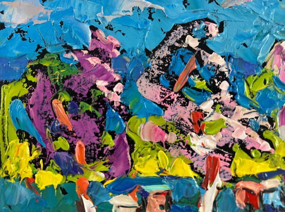 Image 1 of Original Oil Painting Flower Trees Landscape Spring is on the doorstep