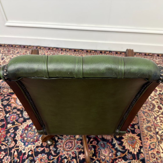 Green English Chesterfield Office Chair – Leather, Wood (photo 7 of 8)