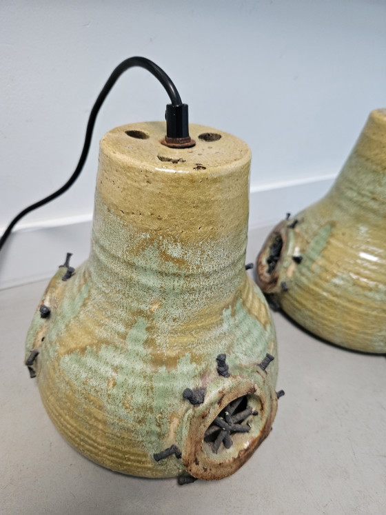 Image 1 of Set di lampade a sospensione brutaliste in ceramica, anni '70