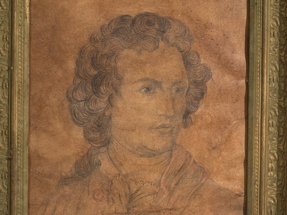 Antique pencil portrait in gilded frame – Central Europe, circa 1840 – Paintings & Drawings, Paper, Wood (photo 40 of 40)