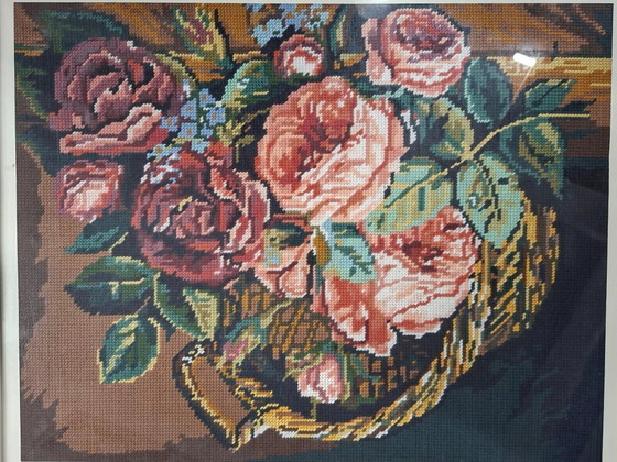Image 1 of Paire de tableaux vintage des années 1980 – Broderie artisanale en laine