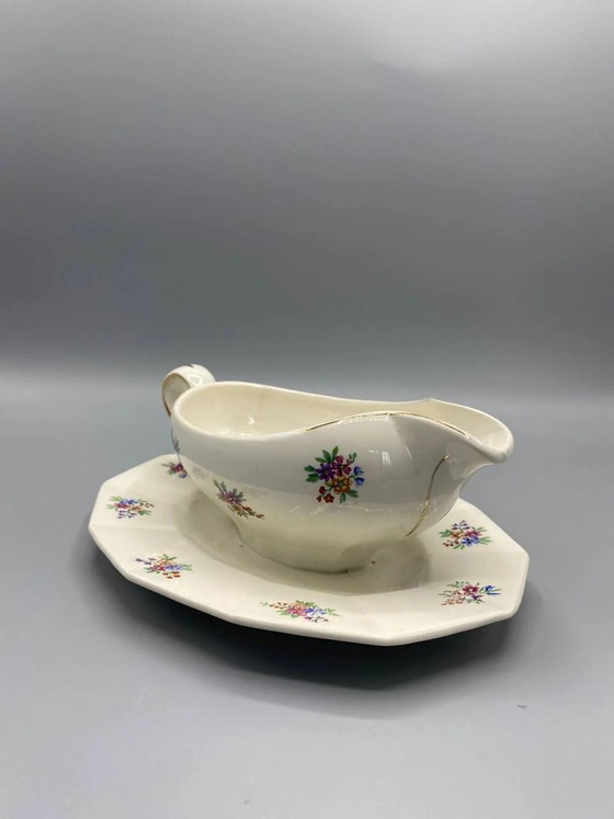 Salsiera in porcellana opaca Porcelor Ceranord, con decorazione floreale policroma a motivi sparsi e finiture (photo 2 of 5)