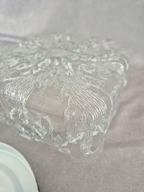 Image 1 of Mid Century Modern Glass Flush Mount Ceiling Light 20cm – Space Age Textured Crystal E27 Lamp