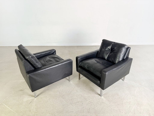 2er Set Midcentury Sessel Vintage Leder schwarz 1960s Armlehnen