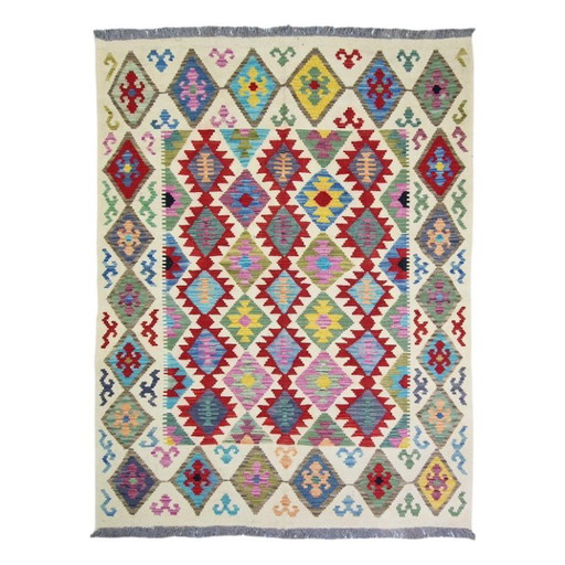 Vintage Maimana Kelim-Teppich – Handgewebte afghanische Wolle, Wendbar (203 x 151 cm) – vloerkleden en tapijten, Wool