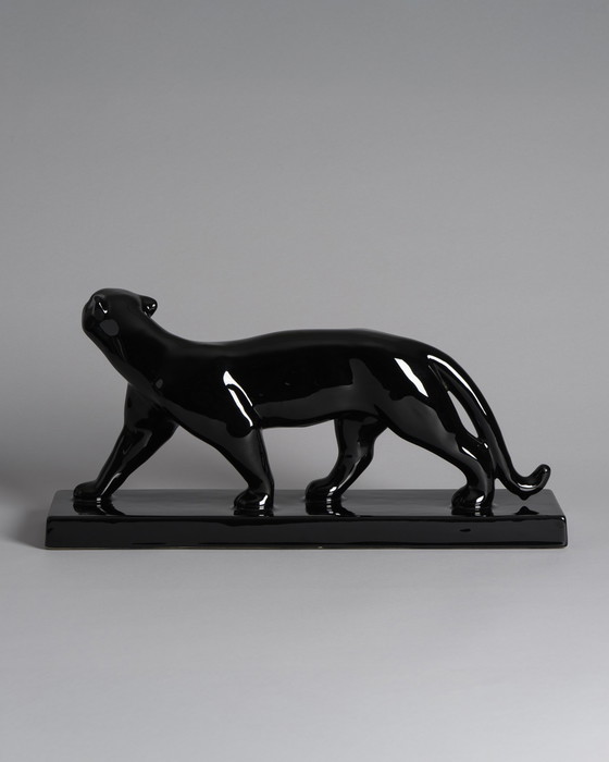 Image 1 of Chic Porcelain Black Panther Art Deco Style Sculpture Figurine Iconic Design