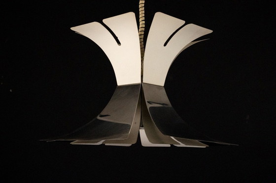 Image 1 of Lampadario anni '70 in stile Goffredo Reggiani in lacca e cromo