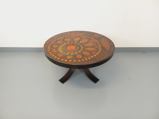 Table Basse Ronde Vintage des Années 60 70 de Raymond Corroyez en Céramique et Acier