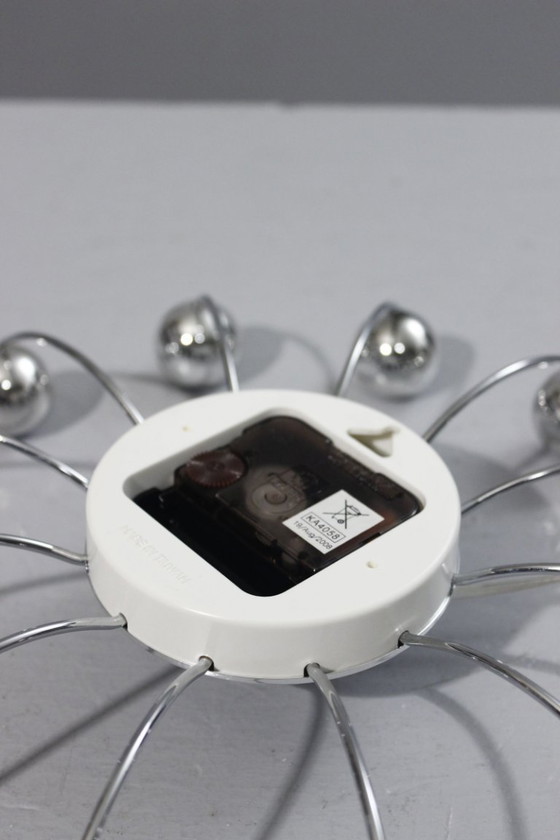 Image 1 of Horloge pendule murale vintage Karlsson Spider Clock design Sputnik chrome