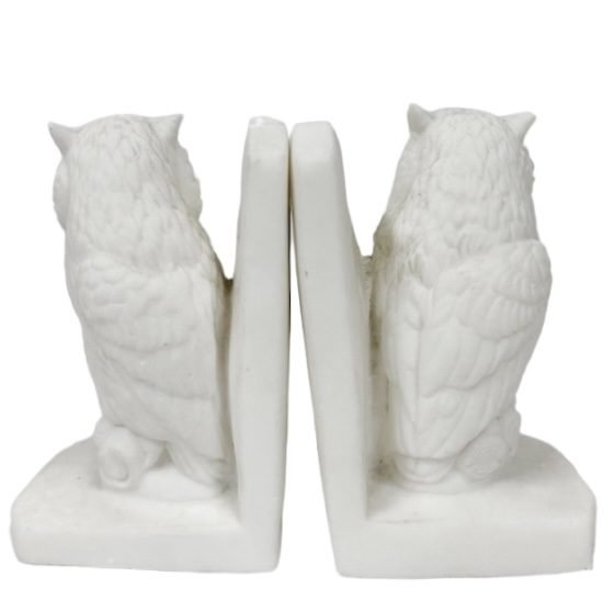 Image 1 of Vintage mid-century set of owl bookends in white marble look, 1960s