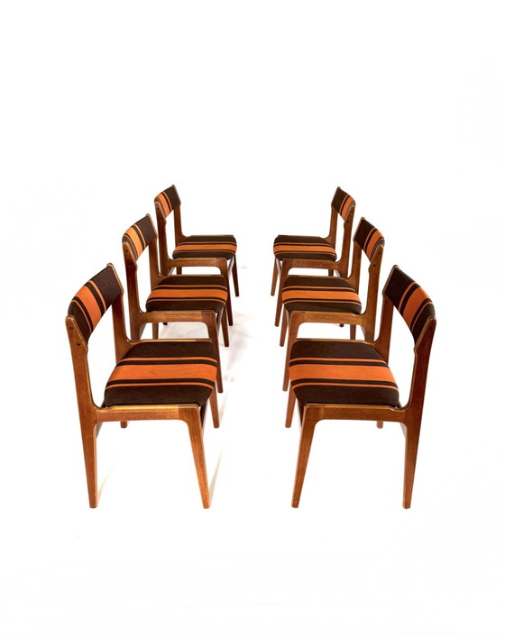 6 Vintage Dining Chairs, Erik Buch ‘60 – Wood, Textile (photo 12 of 15)