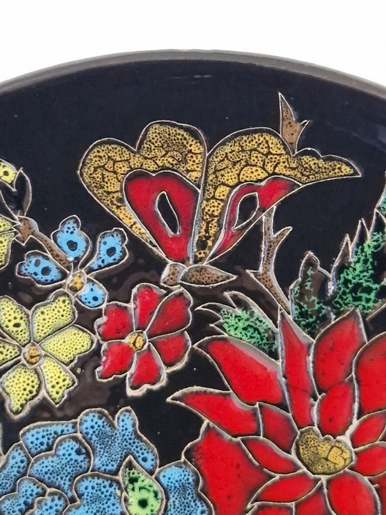 Image 1 of Ceramic wall plate.Enamelled-butterfly orientale technique