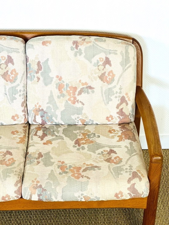 Image 1 of Banquette danoise en teck et tissu floral par Dyrlund, Danemark, 1960s