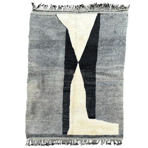 Marokkaans Berber Beni Ourain tapijt 200x310 cm, wit en zwart Marokkaans Mrirt wollen tapijt