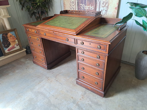 Classic antique writing table, desk, desk with leather inlay