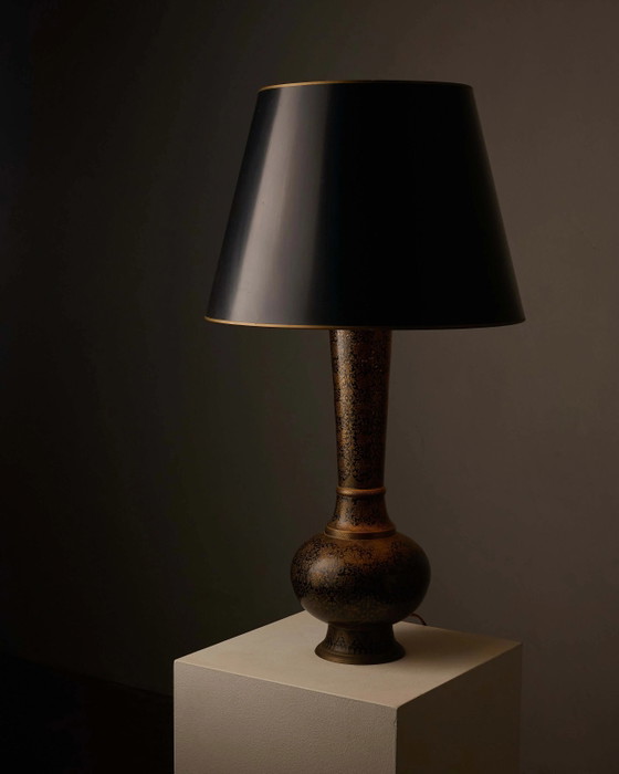 Hoge zwart-gouden vaaslamp met bladpatroon, Tafellampen, Gold (foto 6 van 6)