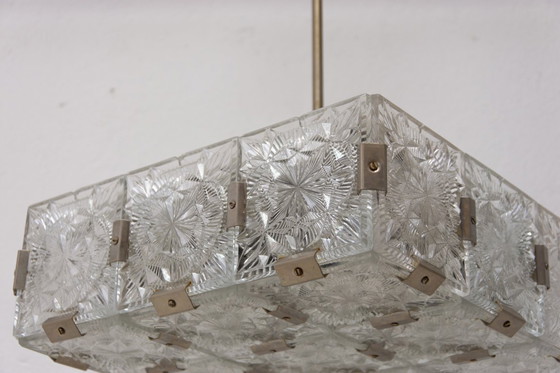 Image 1 of Mid Century Pendant Lamp Glass & Chromed Steel Kamenický Šenov 1970s Czechoslovakia