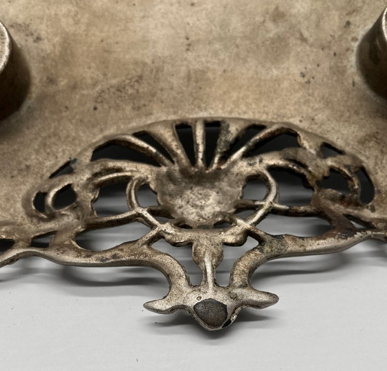 Image 1 of Jugendstil Briefhalter & Schreibzeug – Gusseisen Floral (Modell 1281) – ca. 1900