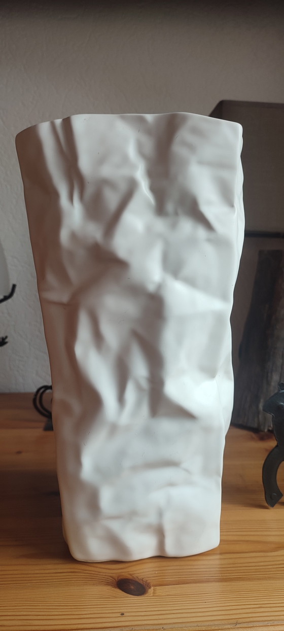 Image 1 of Grand vase style "Kami" blanc mât effet papier froissé 