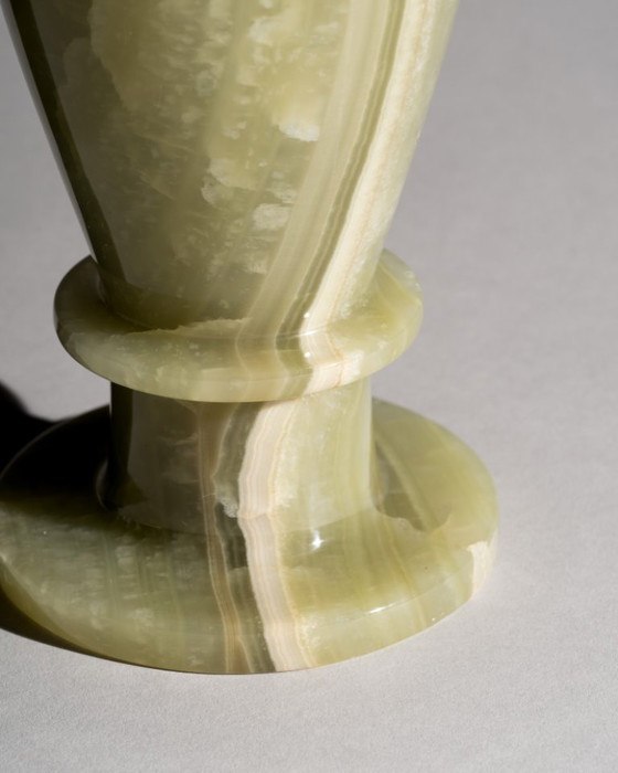 Image 1 of Vintage Polished Neoclassical Green Onyx Marble Vase Mid-Century Modern Elegance