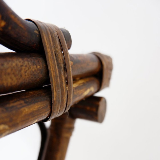 Image 1 of Table à plateau pliante en bambou de style colonial du milieu du siècle